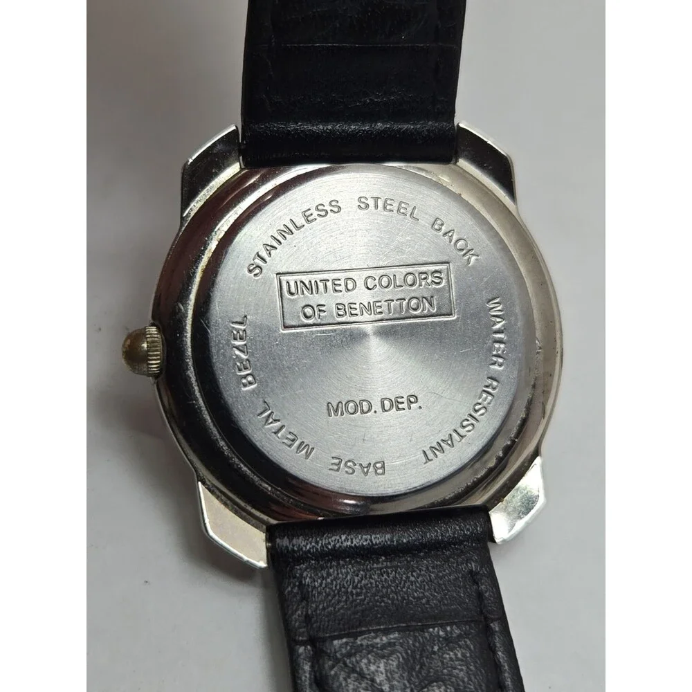 Vintage United Colors Benetton Womens Quartz Watch Black Gemmed Dial New Battery